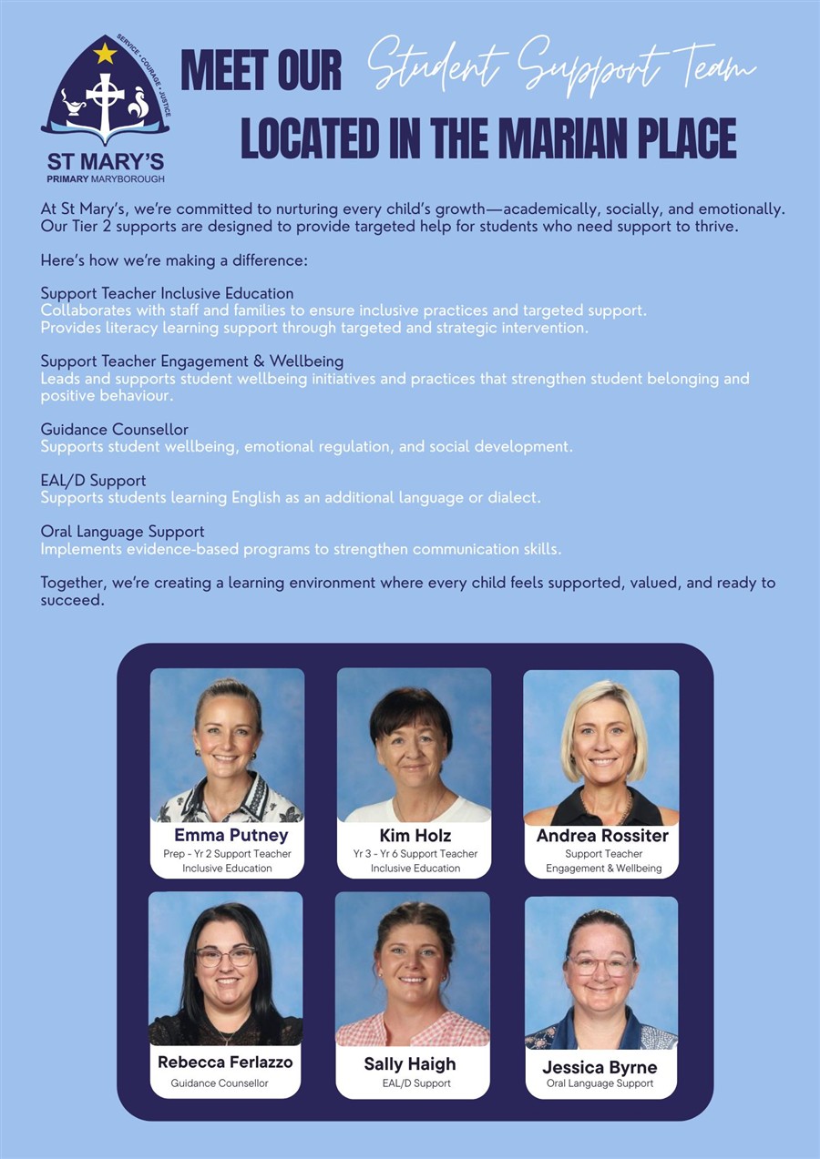 Photos and words on a blue background of a learning enrichment team