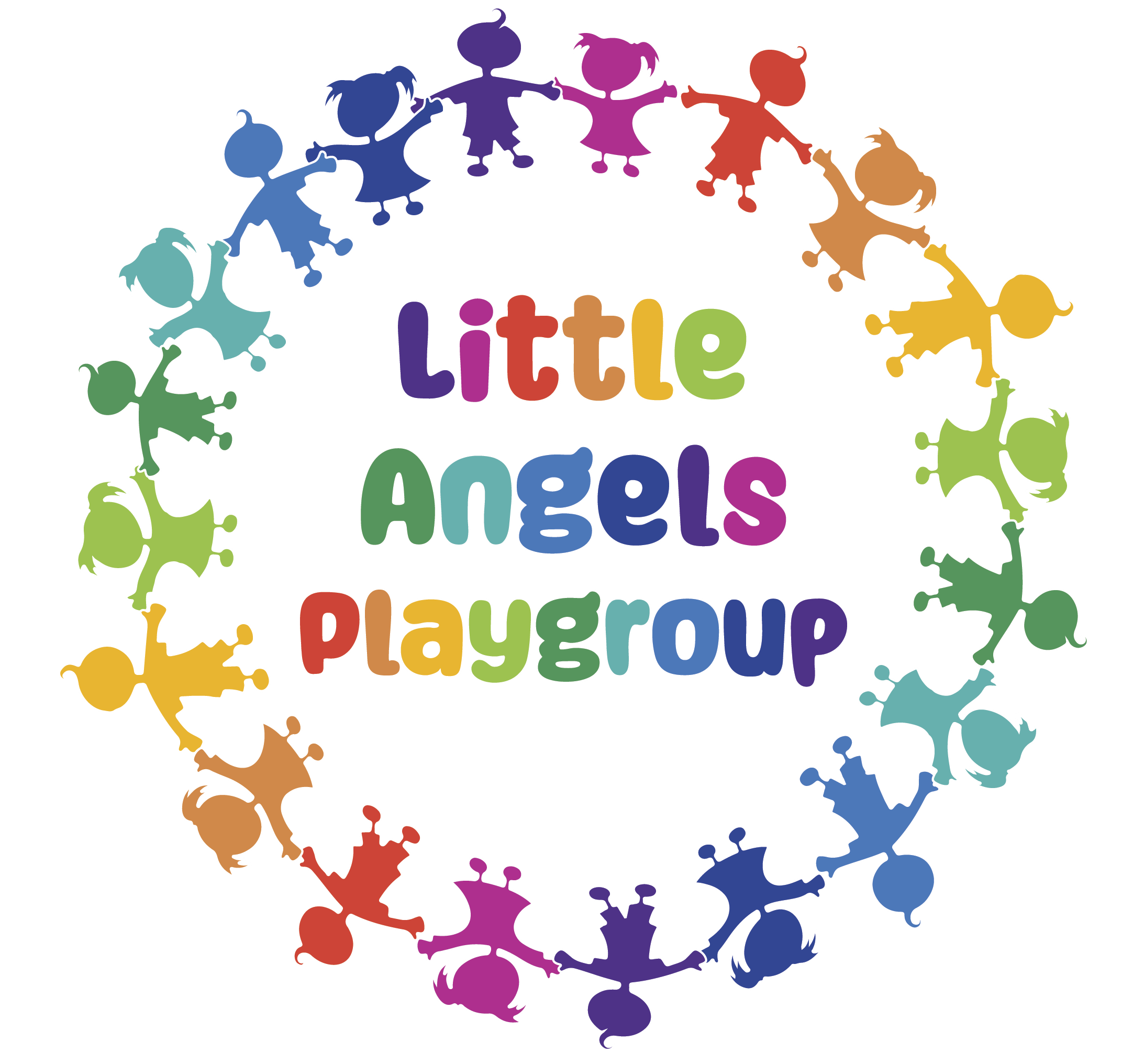 A cartoon of children around the words Little Angels Playgroup